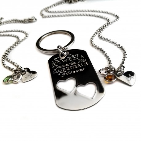The Love Between A Father and His Daughters Necklace Key Chain Set 