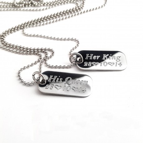 Her King, My Queen Mini Dog Tags Necklace Set