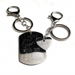 I Carry Your Heart With Me Dog Tag Keyring Set 