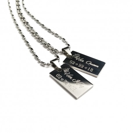 King and Queen Dog Tag Necklace Set