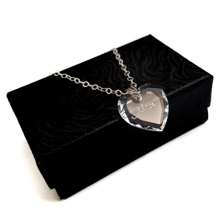 925 Sterling Silver Swarovski Crystal Heart Engraved Necklace 