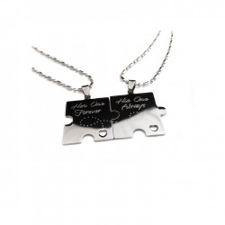 Heart Cut Out Always and Forever Puzzle Piece Dog Tag Set 