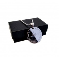 Stainless Steel Engraved Compass Necklace 