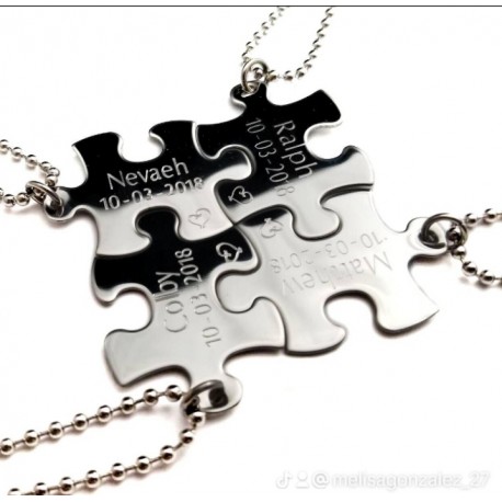 4 Piece Puzzle Necklace Set 